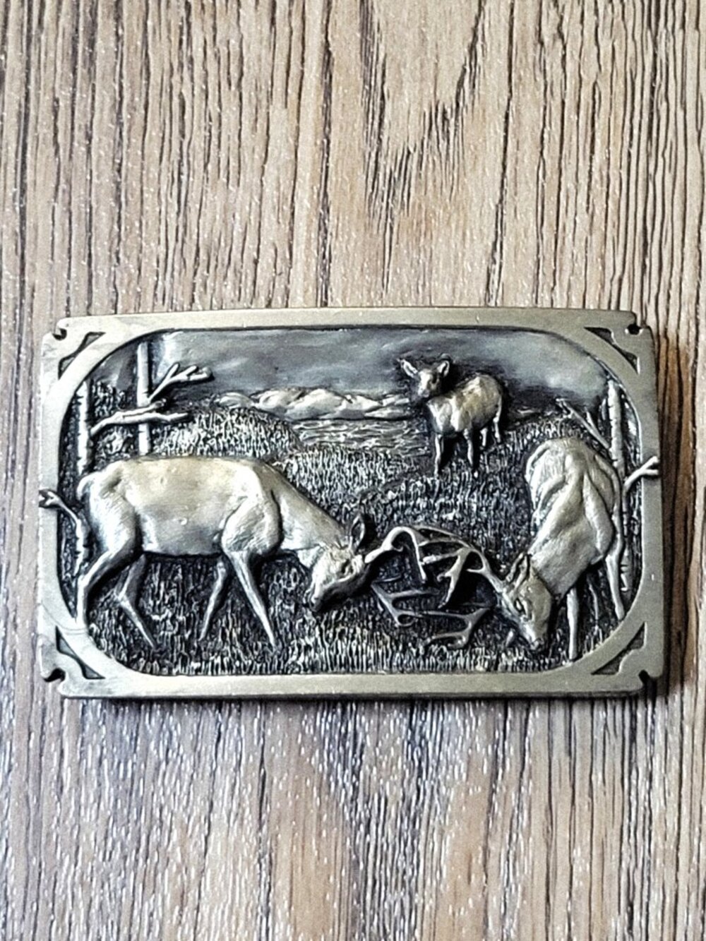 1983 Siskiyou Buckle Co. Pewter Deer Doe Bucks Hunting Rut A-27 Belt Vintage
